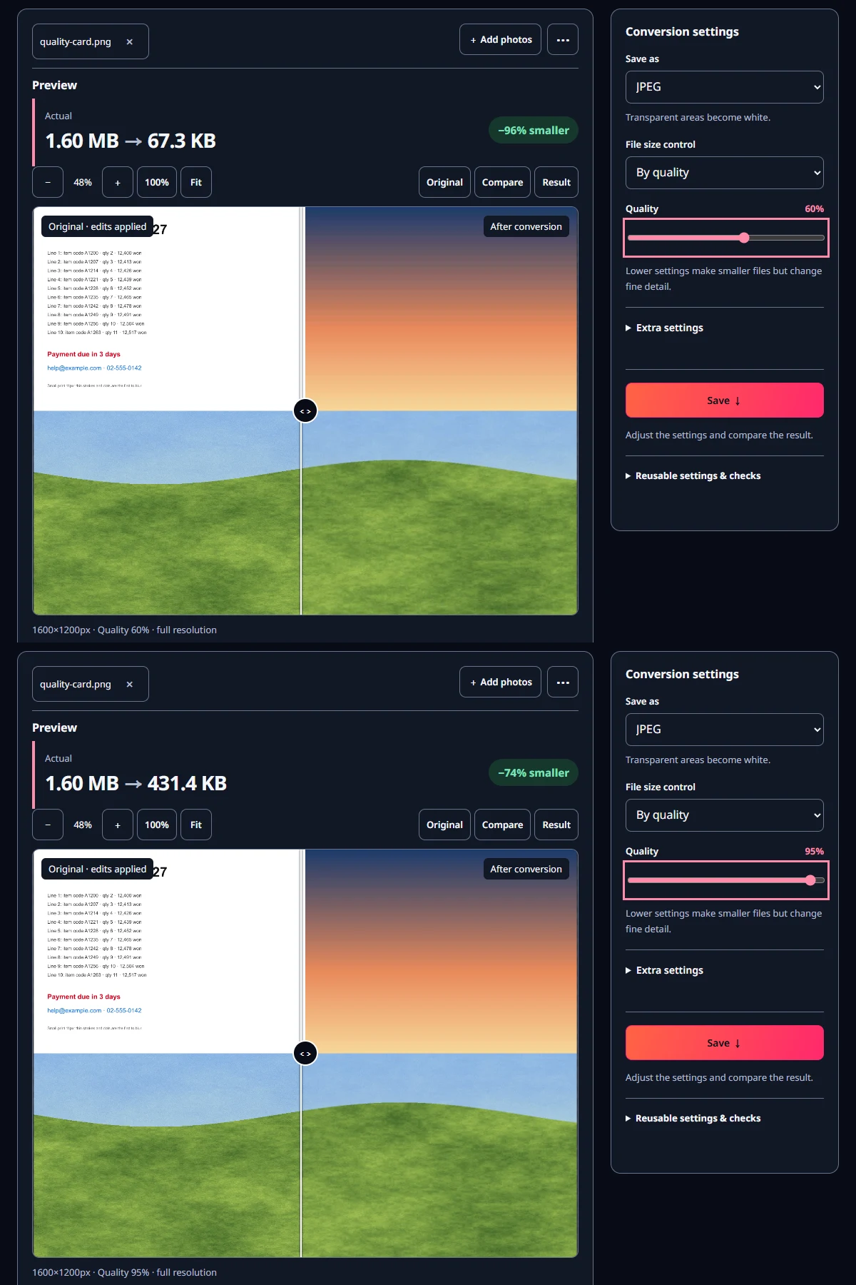 The current tool with the article’s settings actually applied.