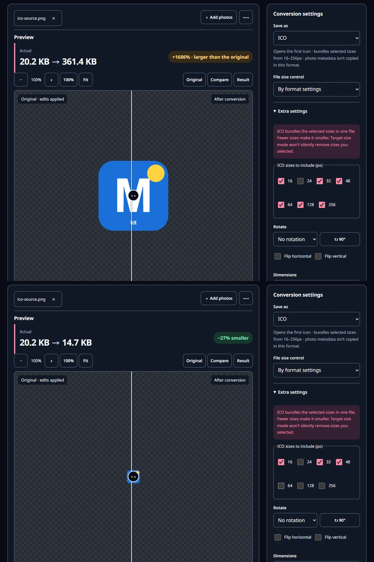 The current tool with the article’s settings actually applied.