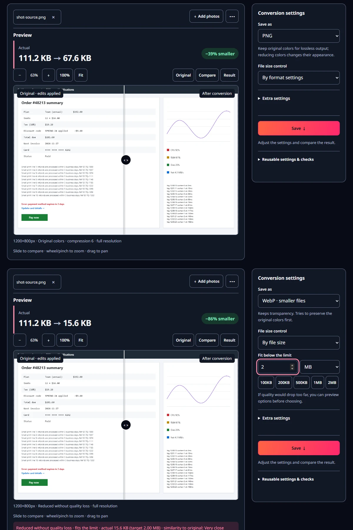 The current tool with the article’s settings actually applied.